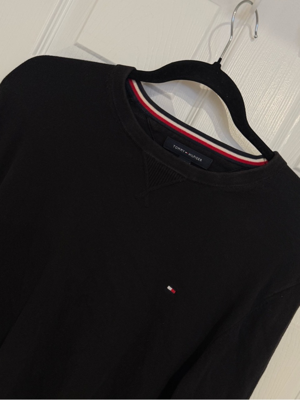 Tommy Hilfiger Black Crewneck Sweater with Signature Flag
